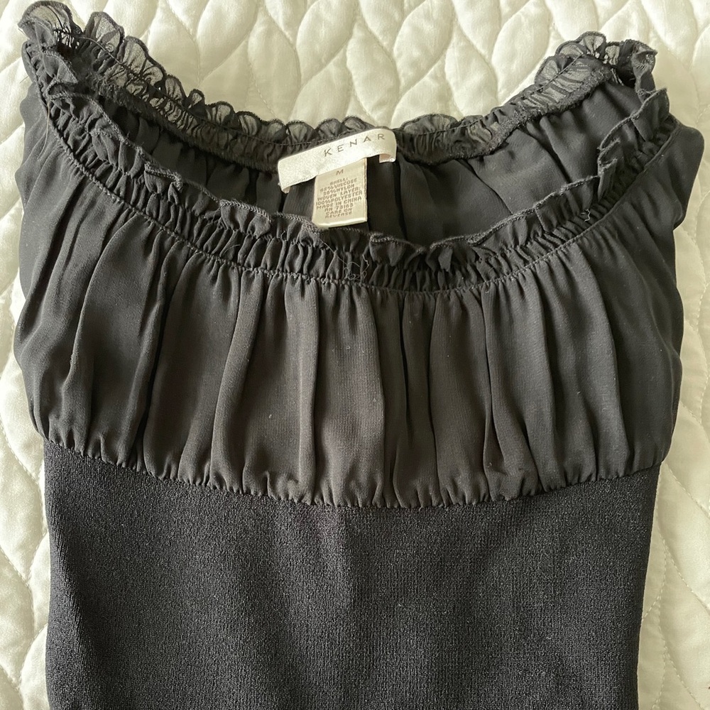 Kenar Black Knit Top with Sheer Detailing at Top